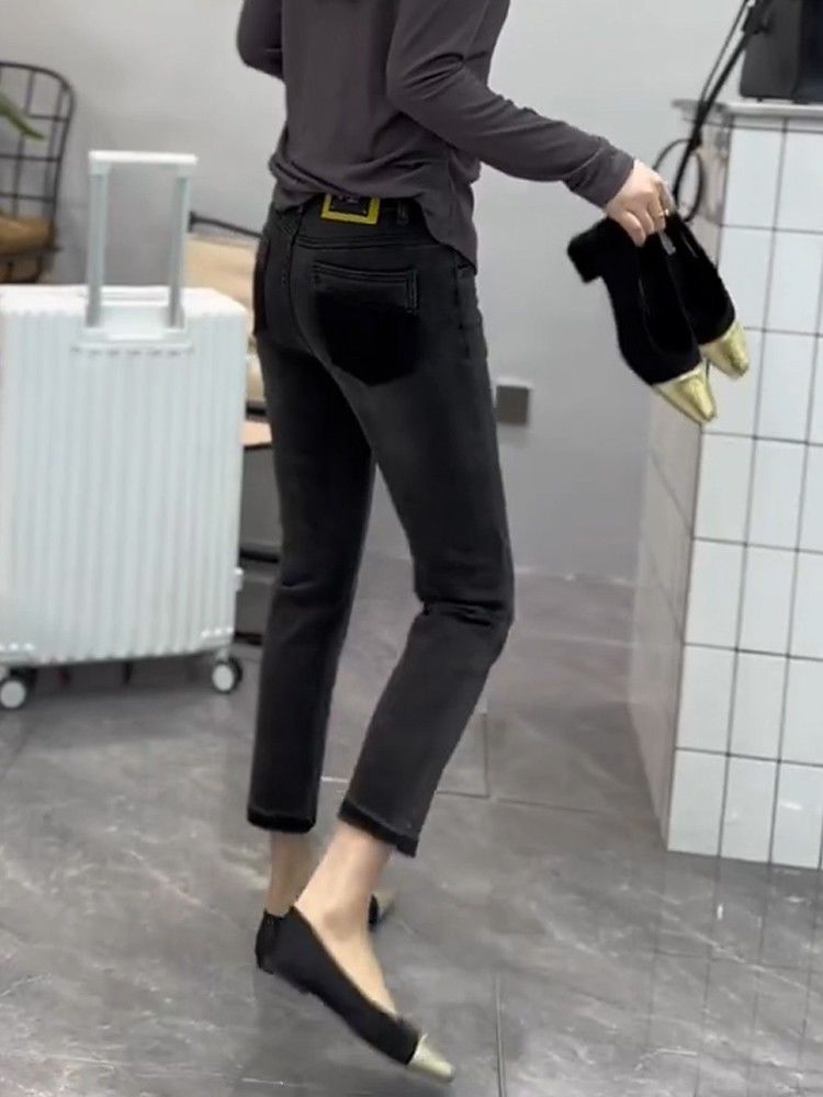 高腰彈力九分小腳牛仔褲女2023春秋新款修身顯瘦緊身小個子鉛筆褲