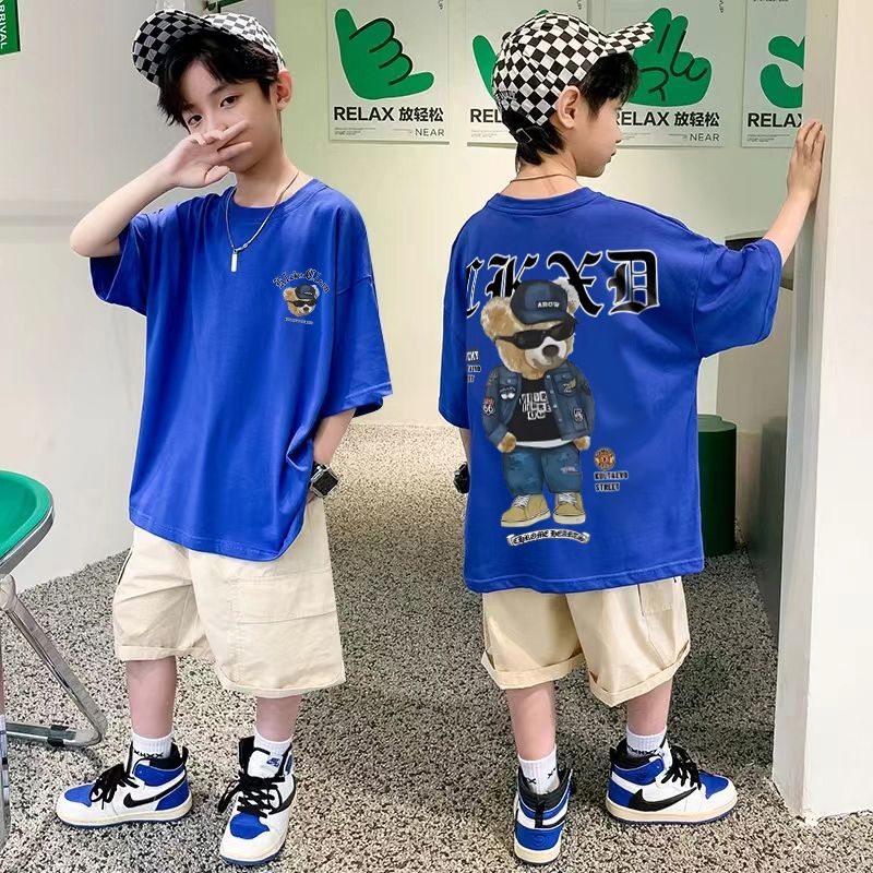 Children's cotton T-shirt summer short-sleeved 2023 new handsome and fashionable small and medium-sized boys' tops t-shirt children's clothing tide