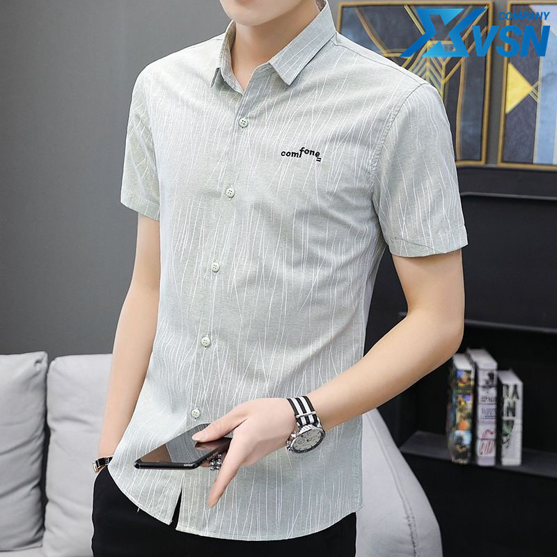 2023 summer ice silk short-sleeved shirt men's Korean style trendy handsome shirt business slim formal dress ruffian handsome inch shirt