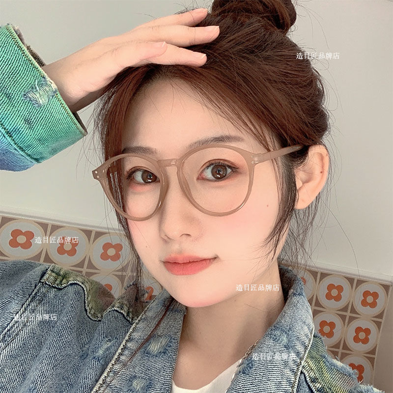 Internet celebrity leopard print glasses frame women's Korean version tide anti-radiation anti-blue light myopia can be equipped with degree plain face round frame flat mirror