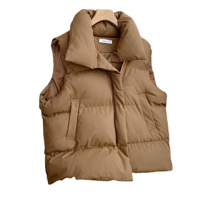 Cotton vest for women 2024 autumn and winter Korean style small fragrant style stand collar new sleeveless cotton vest outer wear vest jacket trendy