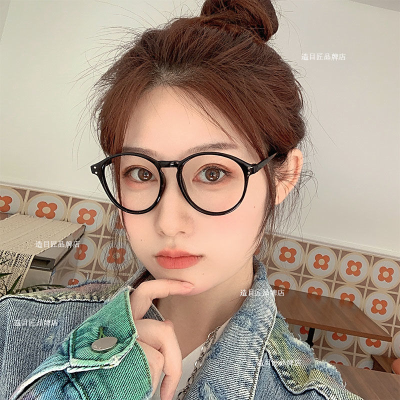 Internet celebrity leopard print glasses frame women's Korean version tide anti-radiation anti-blue light myopia can be equipped with degree plain face round frame flat mirror