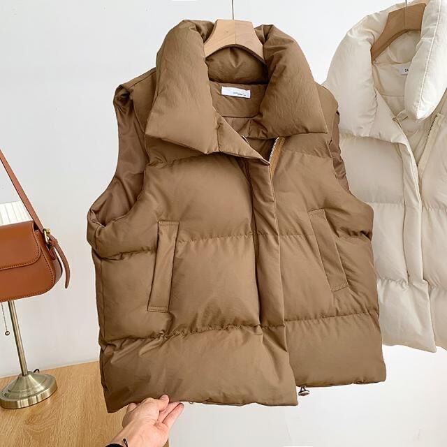 Cotton vest for women 2024 autumn and winter Korean style small fragrant style stand collar new sleeveless cotton vest outer wear vest jacket trendy
