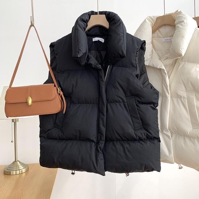 Cotton vest for women 2024 autumn and winter Korean style small fragrant style stand collar new sleeveless cotton vest outer wear vest jacket trendy