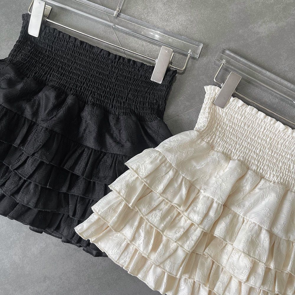Pure desire high waist thin fairy skirt anti-slip lined spring Korean style temperament lace lace cake skirt pants