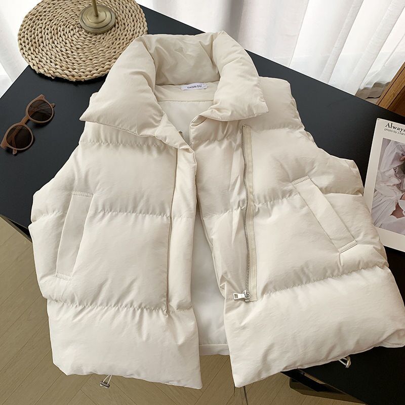 Cotton vest for women 2024 autumn and winter Korean style small fragrant style stand collar new sleeveless cotton vest outer wear vest jacket trendy