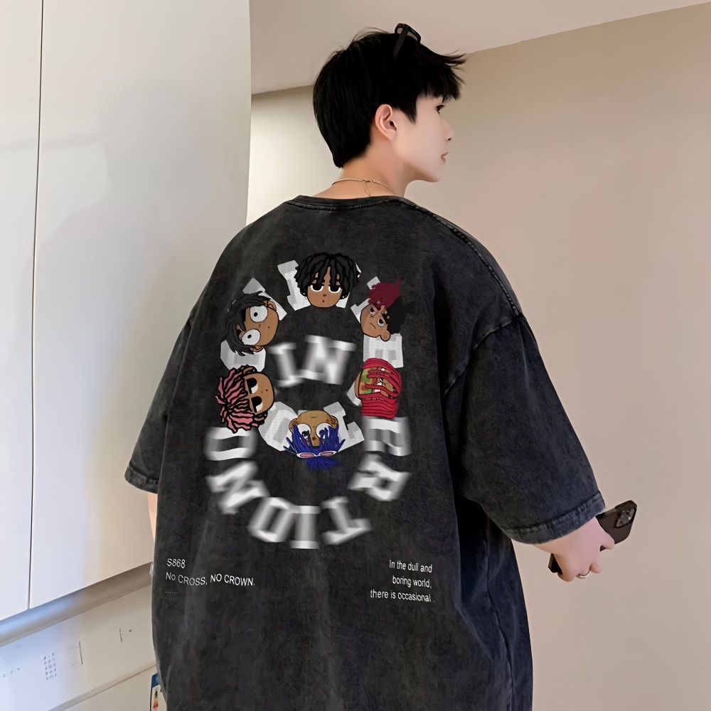 美式復古純棉水洗做舊短袖t恤男百搭休閒時尚夏季衣服男潮流體恤