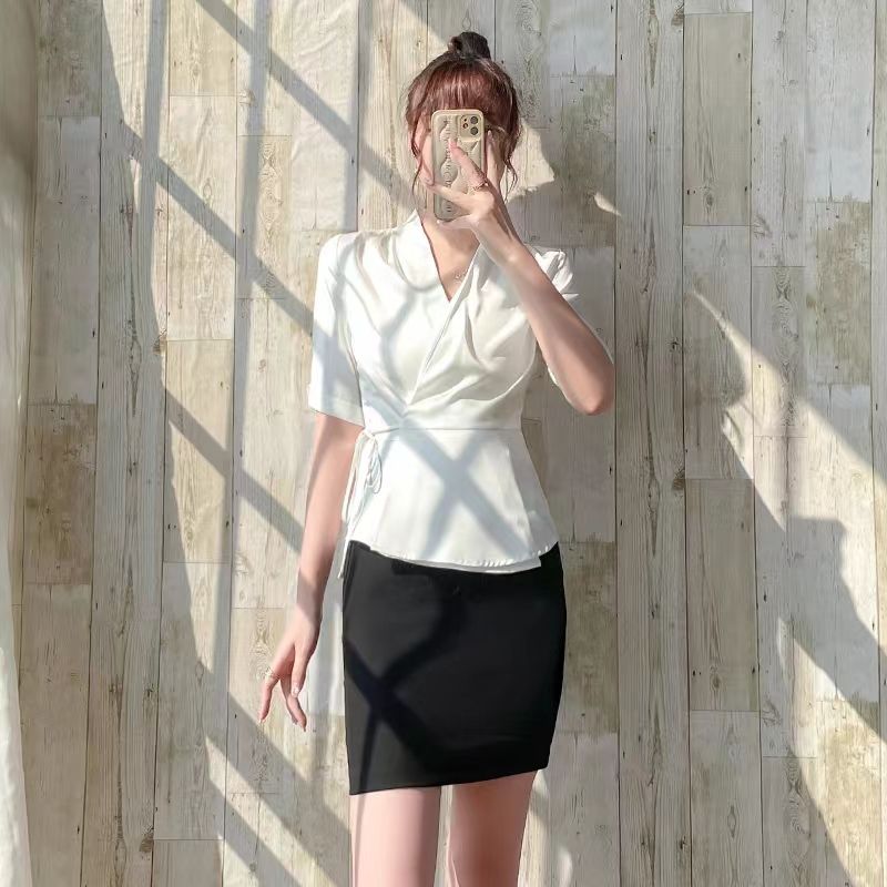 Professional short-sleeved white shirt for women summer new temperament beauty hotel front desk acetate shirt women's design top