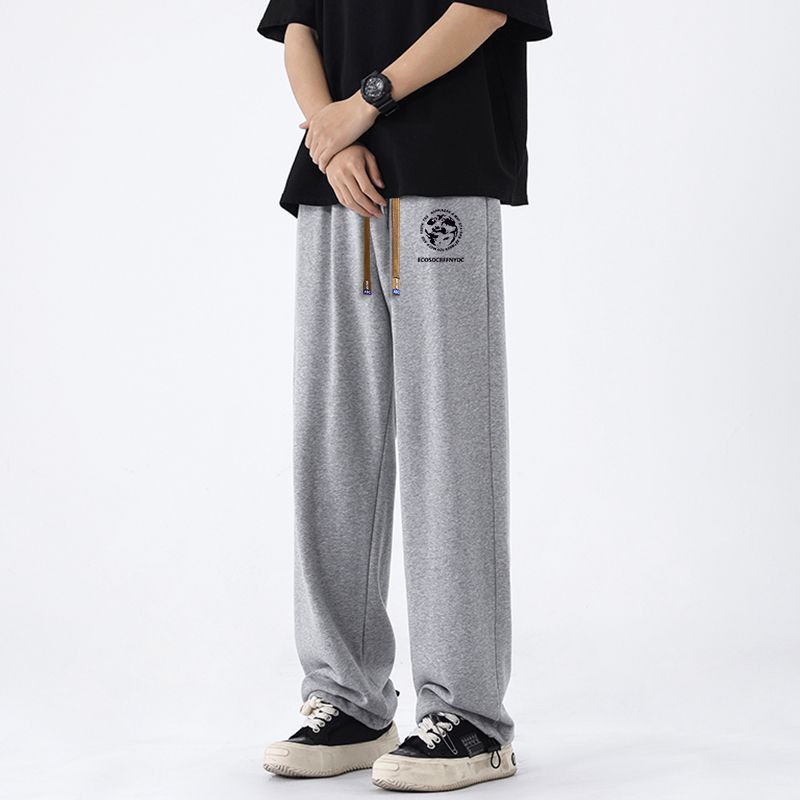 Drapey ice silk pants for boys in summer new fashion brand loose straight pants black versatile casual sports long pants