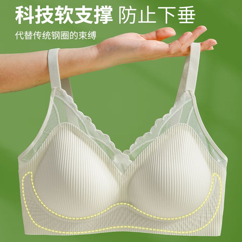 Dolame French lace underwear women's no steel ring sexy small chest gathered full cup seamless anti-sagging bra