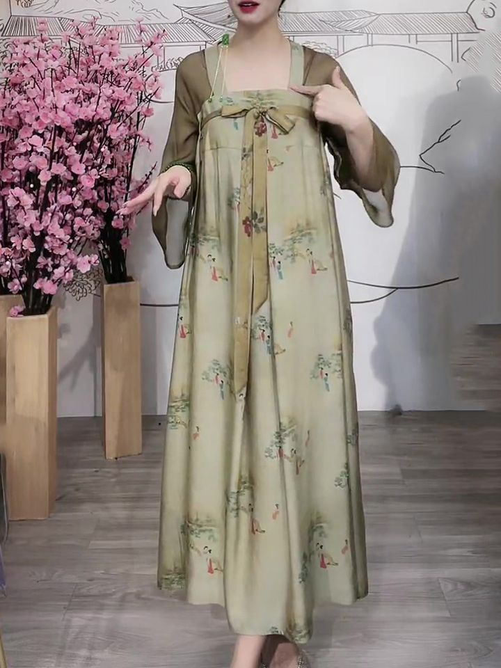 中式古風漢服連衣裙女2023春夏新款文藝復古風寬鬆顯瘦改良漢服女