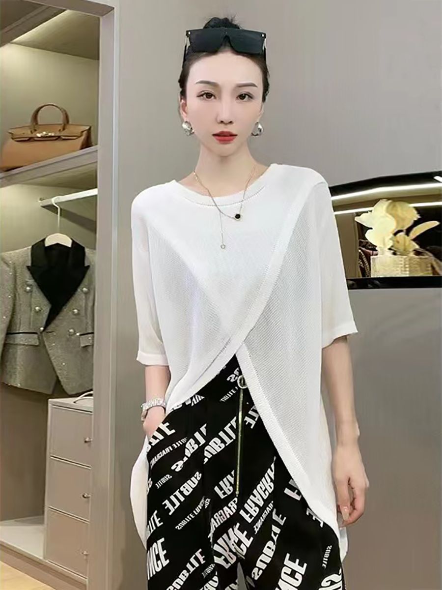 兩面穿防曬開衫女薄款夏季冰絲小罩衫坎肩交叉上衣外搭鏤空針織衫