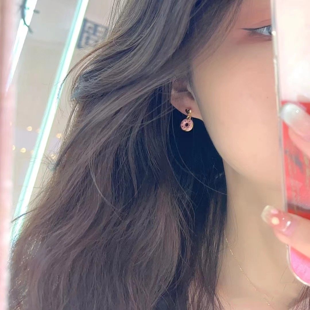 粉色甜甜圈愛心耳環氣質甜美可愛溫柔耳墜小眾設計感個性耳釘耳飾
