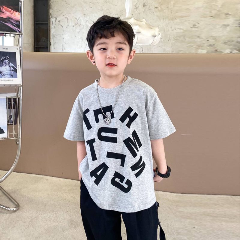 Boys pure cotton half-sleeved short-sleeved T-shirt summer new  big boy handsome boy all-match casual top trend