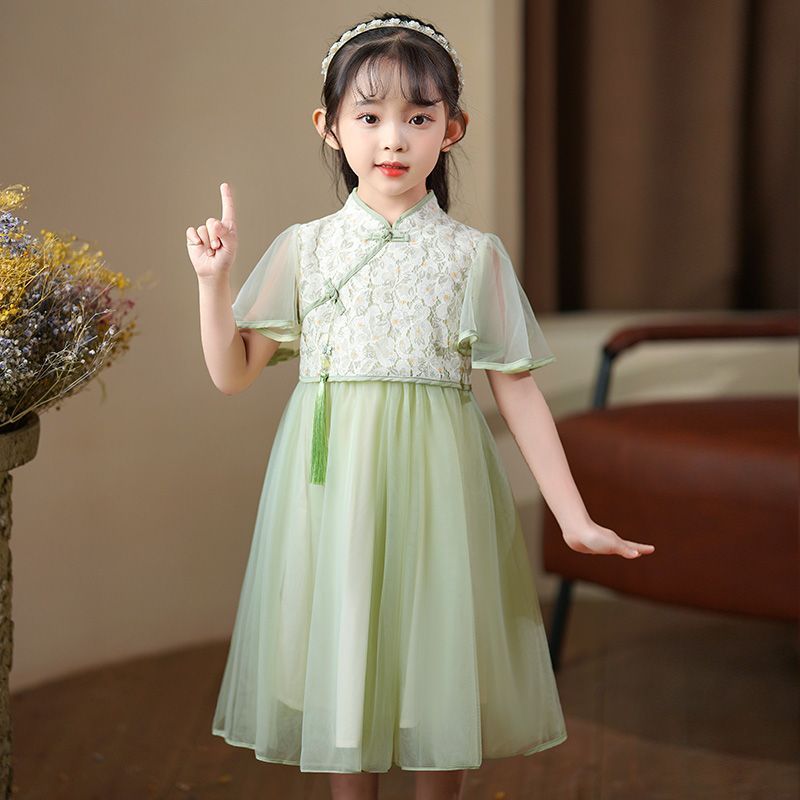 女童漢服連衣裙套裝中國風洋氣女小童夏季公主裙子復古時尚旗袍裙