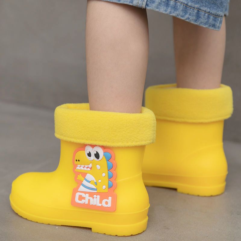 新款雨鞋儿童1-8岁卡通恐龙中小童防水鞋加厚加绒幼儿园宝宝雨靴