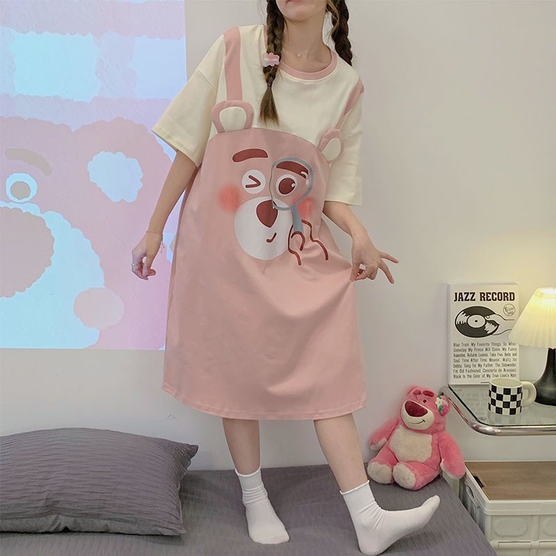 Pajamas women's summer 2023 new short-sleeved nightdress Japanese can wear thin section cute student dormitory home service