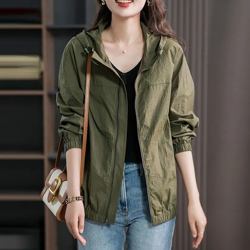 Summer hooded light short coat women's sun protection clothing spring new Korean style small jacket loose casual top