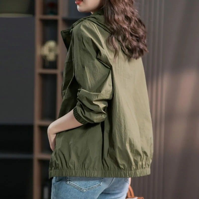 Summer hooded light short coat women's sun protection clothing spring new Korean style small jacket loose casual top