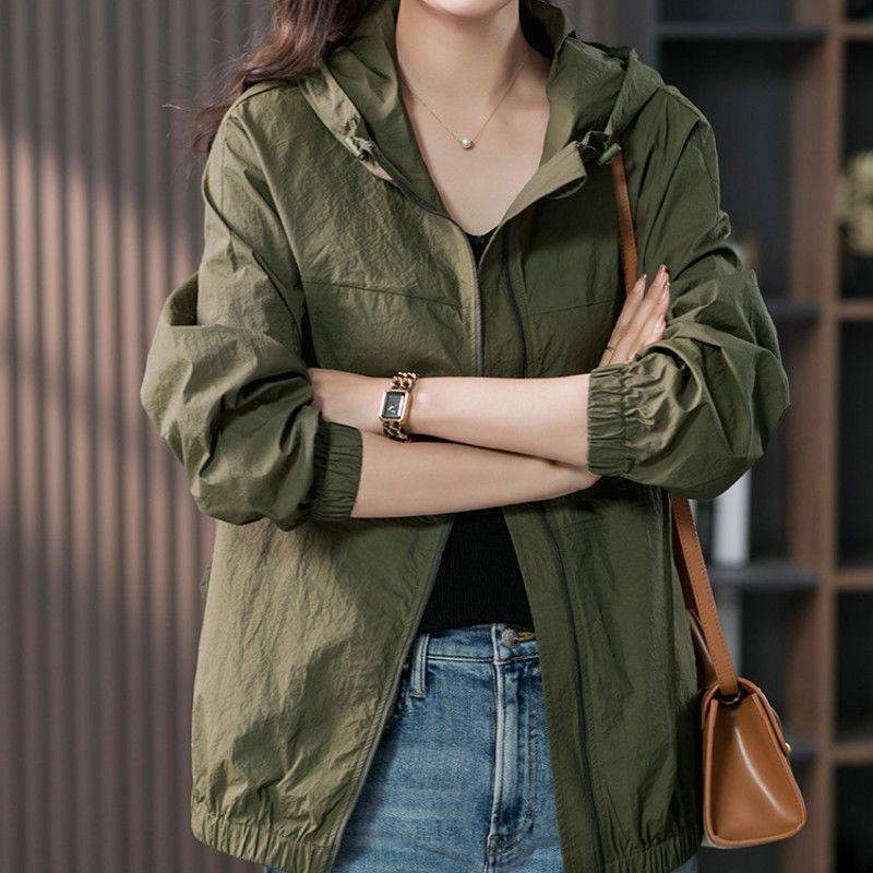 Summer hooded light short coat women's sun protection clothing spring new Korean style small jacket loose casual top