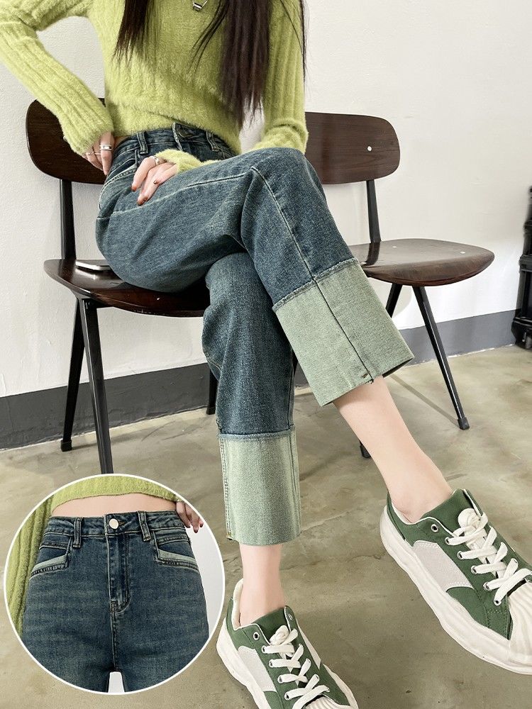 直筒牛仔褲女2023年春季新款高腰修身顯瘦百搭小個子九分煙管褲潮