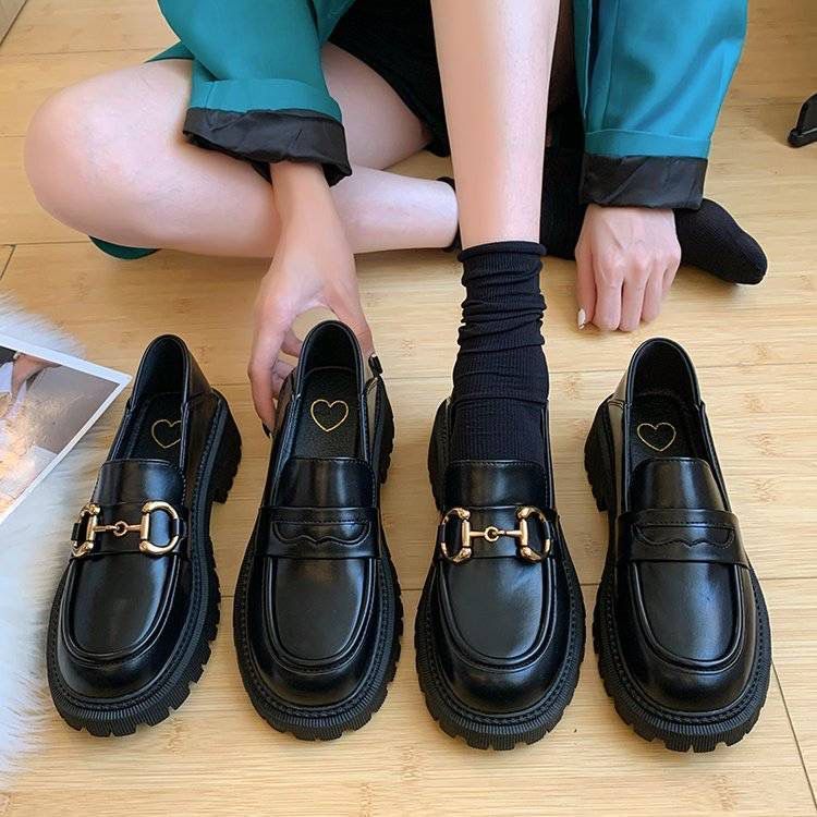 小皮鞋女厚底松糕底豆豆樂福鞋春秋圓頭英倫單鞋女鞋