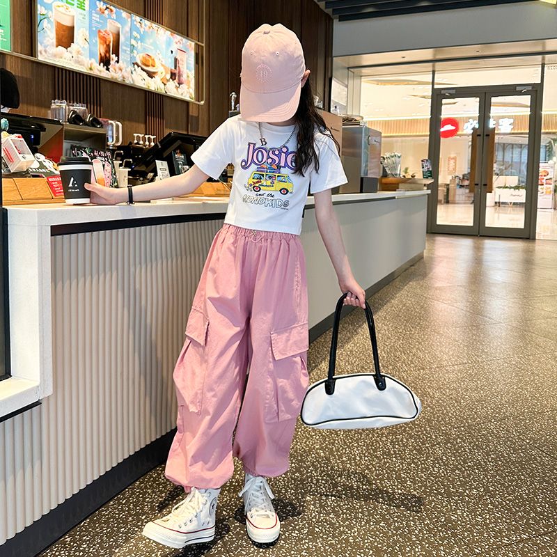 女童套裝夏款2023夏季新款兒童短袖工裝褲兩件套大童T恤洋氣夏裝