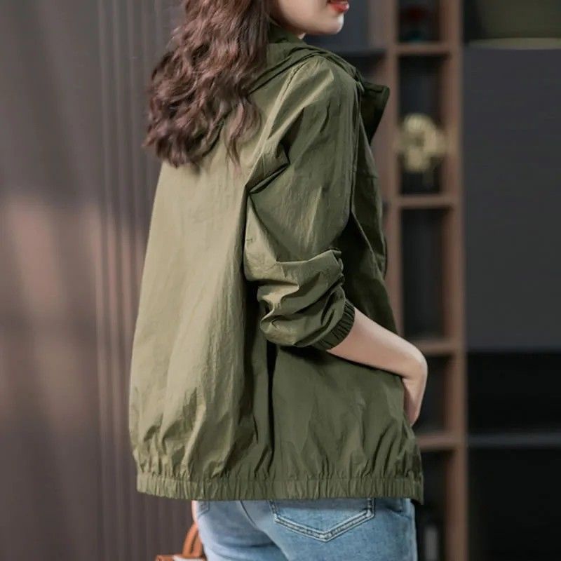 Summer hooded light short coat women's sun protection clothing spring new Korean style small jacket loose casual top