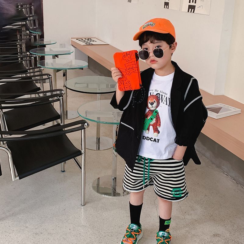 Boys' short-sleeved T-shirt summer  new middle and big children's pure cotton bear fried street loose children's clothing half-sleeved Korean version