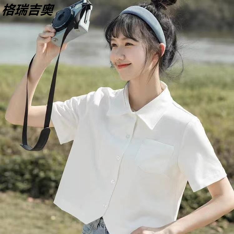 格瑞吉奧白色襯衫女夏法式甜美少女感上衣設計感小眾短袖氣質襯衣
