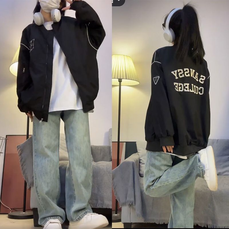 [Single Layer]  Thin Spring Jacket Flight Suit Letter Embroidered Jacket Domineering Casual Loose Jacket