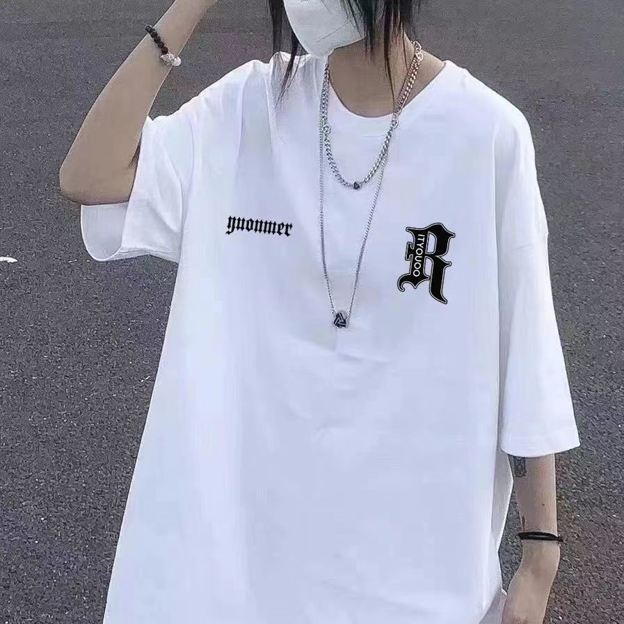 100%純棉社會網紅同款潮牌T恤女學生美式寬鬆街頭超火情侶上衣ins