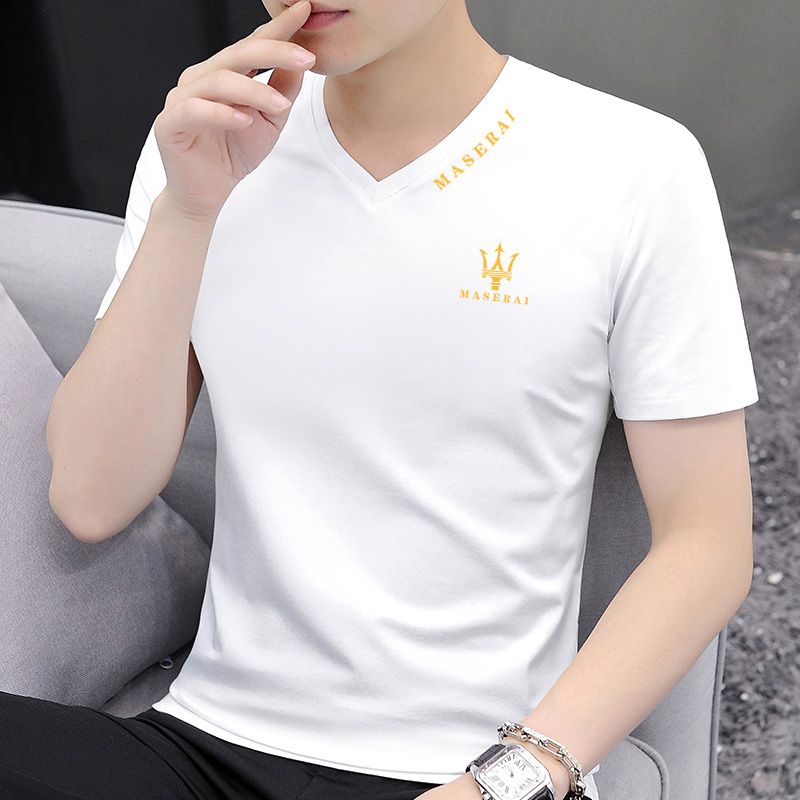 2023 new summer men's t-shirt short-sleeved v-neck top pure cotton sweetheart neck trendy men's casual t-shirt half-sleeved