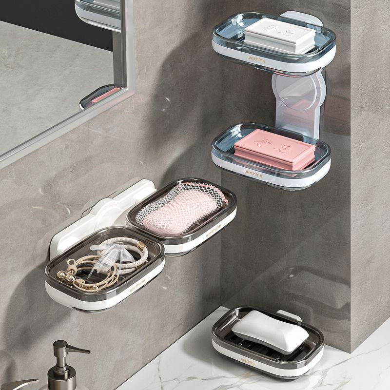 浴室香皂盒壁挂式免打孔双层沥水置物架家用卫生间创意旋转肥皂盒