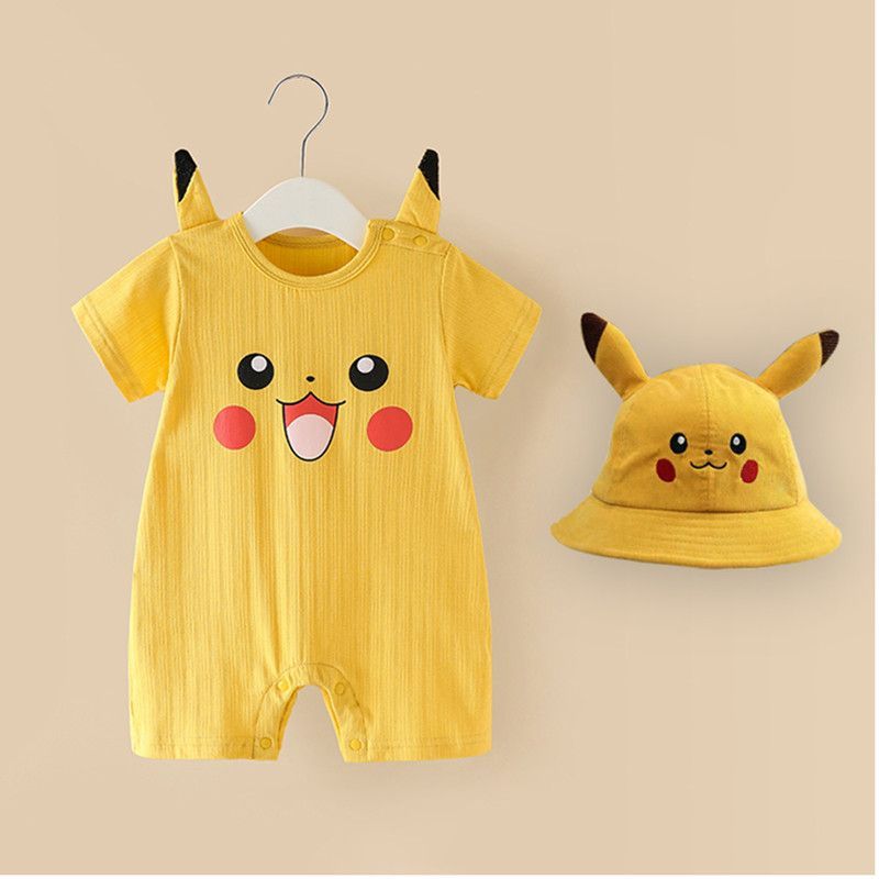Baby clothes summer short-sleeved baby cotton Pikachu jumpsuit cute super cute thin section romper going out for days