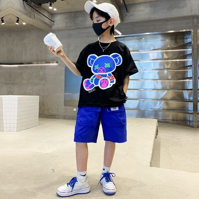 Boys pure cotton half-sleeved short-sleeved T-shirt summer new  big boy handsome boy all-match casual top trend