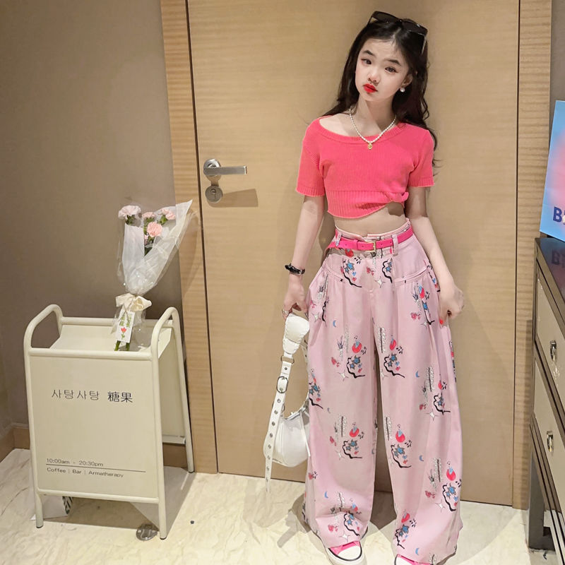 女童夏季套裝網紅時髦洋氣炸街休閒闊腿褲夏裝炸街韓范爆款兩件套