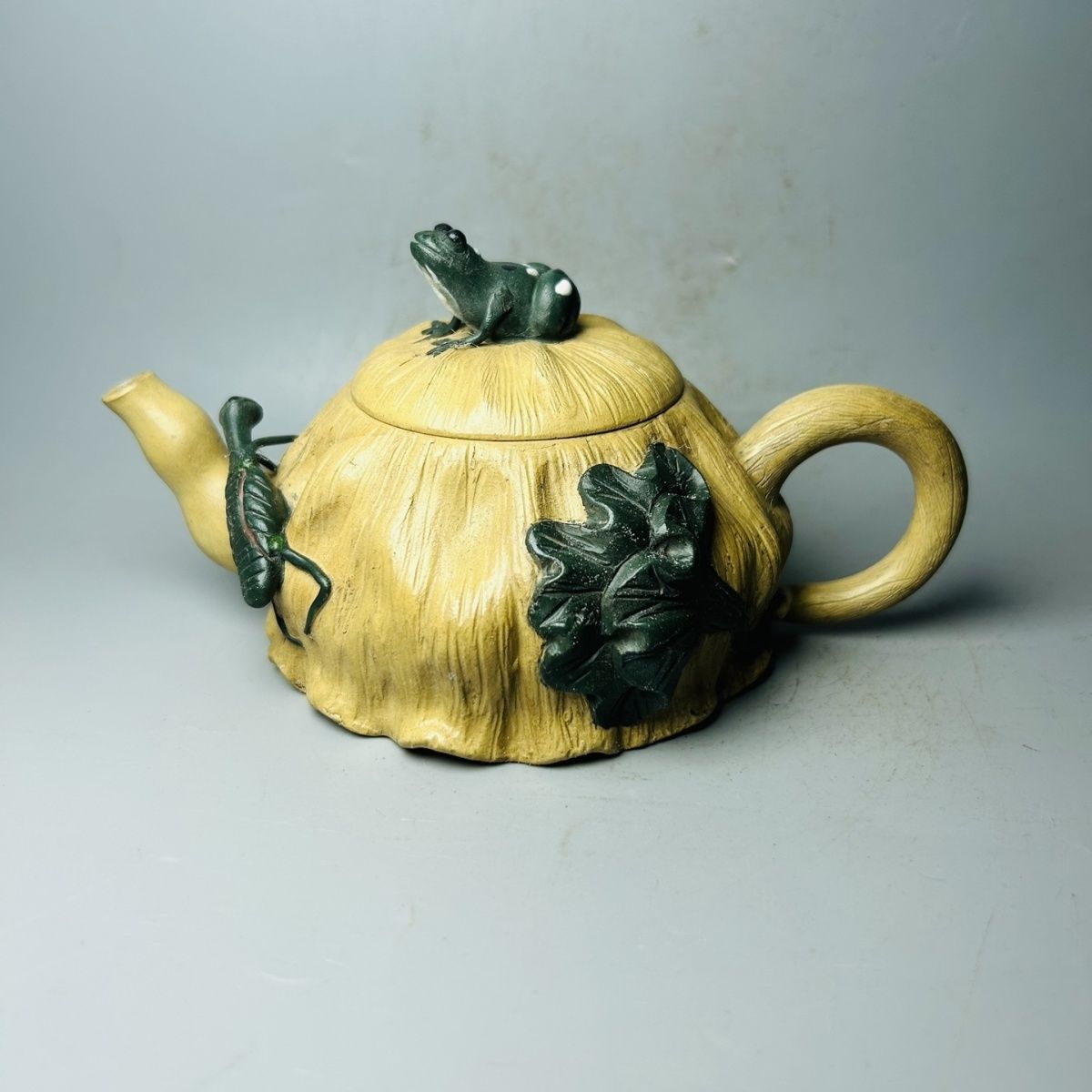 正宗宜兴紫砂壶荷叶青蛙壶底款王国君纯手工制作原矿段泥家用茶壶