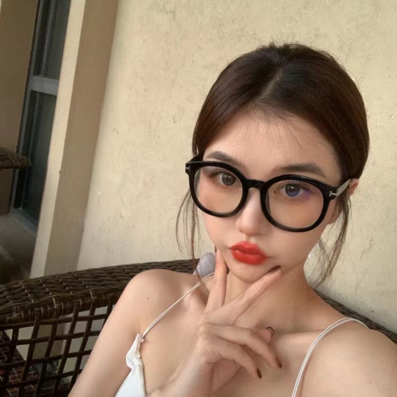  new gradient blush glasses female Korean version trendy ins net red plain makeup artifact round face black frame flat mirror female