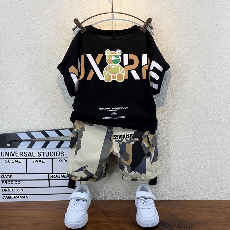 Boys Suits Summer Children's Summer Clothes 2023 New Handsome Children's Clothes Camouflage Clothes Boys Short Sleeve Summer Style
