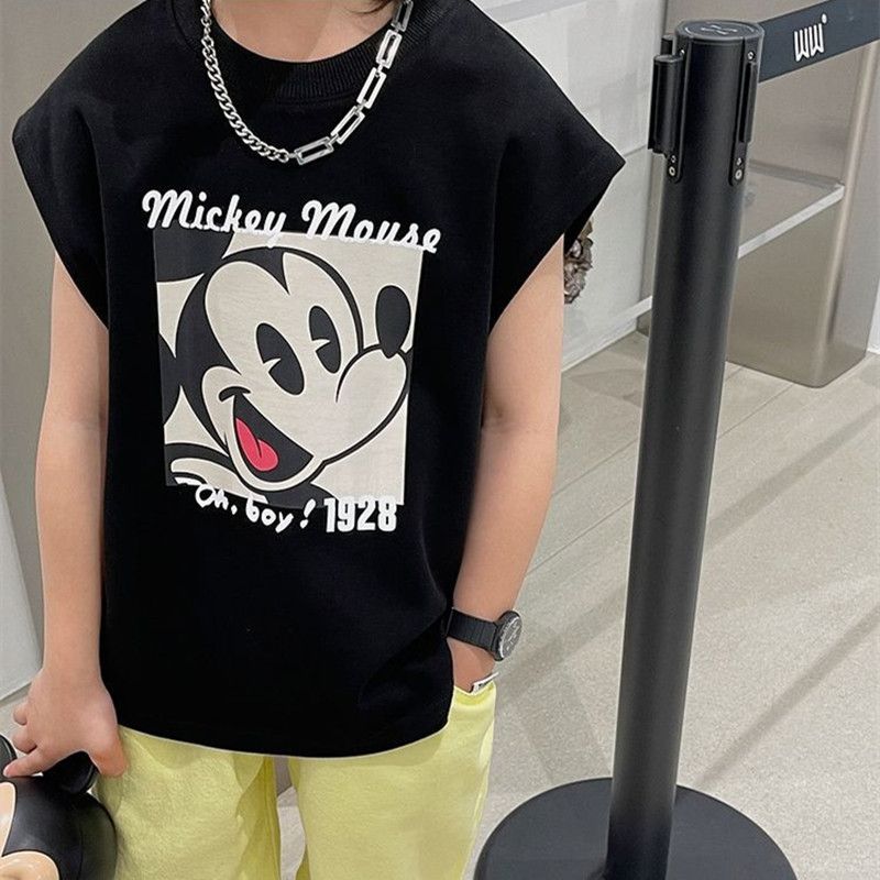 男童装纯棉夏季中小童米奇韩版背心外穿儿童洋气无袖薄款上衣T恤