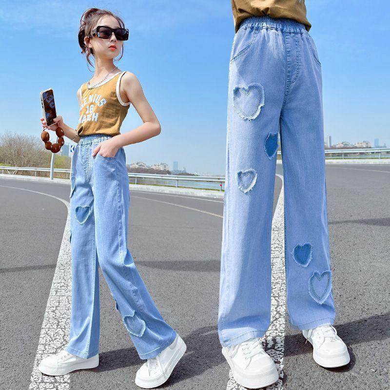 女童防蚊褲夏季薄款大童天絲牛仔褲直筒長褲女孩夏裝兒童闊腿褲子