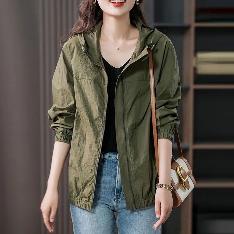 Summer hooded light short coat women's sun protection clothing spring new Korean style small jacket loose casual top