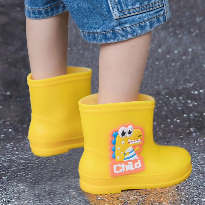 新款雨鞋儿童1-8岁卡通恐龙中小童防水鞋加厚加绒幼儿园宝宝雨靴