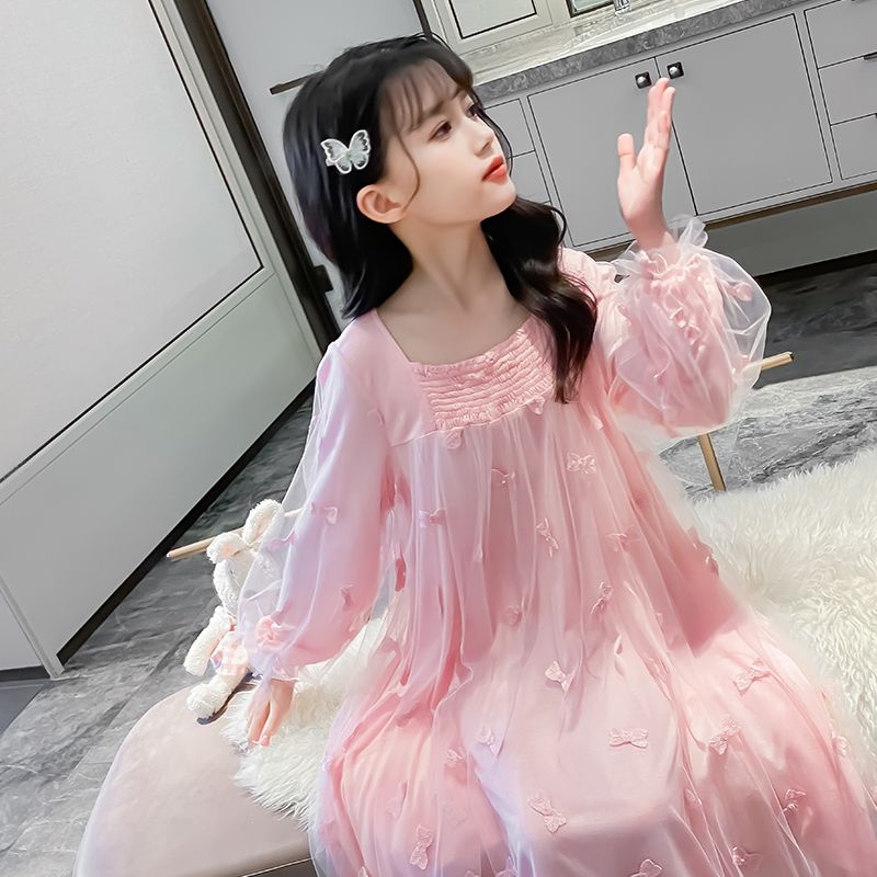 女童睡裙春秋長袖中大兒童公主風家居服連衣裙超仙女孩可外穿睡衣