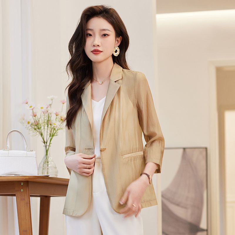 Tencel suit jacket women's summer thin section  new high-end casual three-quarter sleeve sunscreen small suit jacket