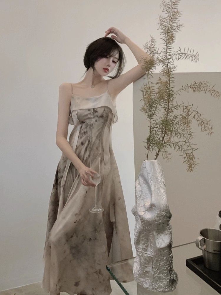 【品牌LALADUDU】胖mm法式度假吊带连衣裙女夏季大码高级感长裙子