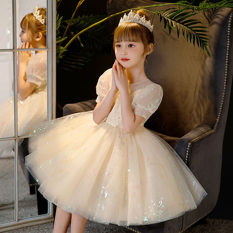 Children's dress birthday princess dress flower girl wedding little girl white wedding dress girl piano host costume