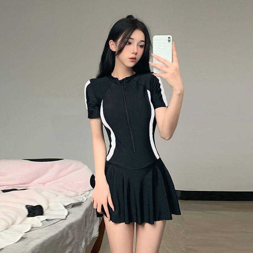 Sports wind swimsuit women's summer super fairy vacation high school entrance examination conservative cover meat net red jumpsuit cute and thin swimsuit