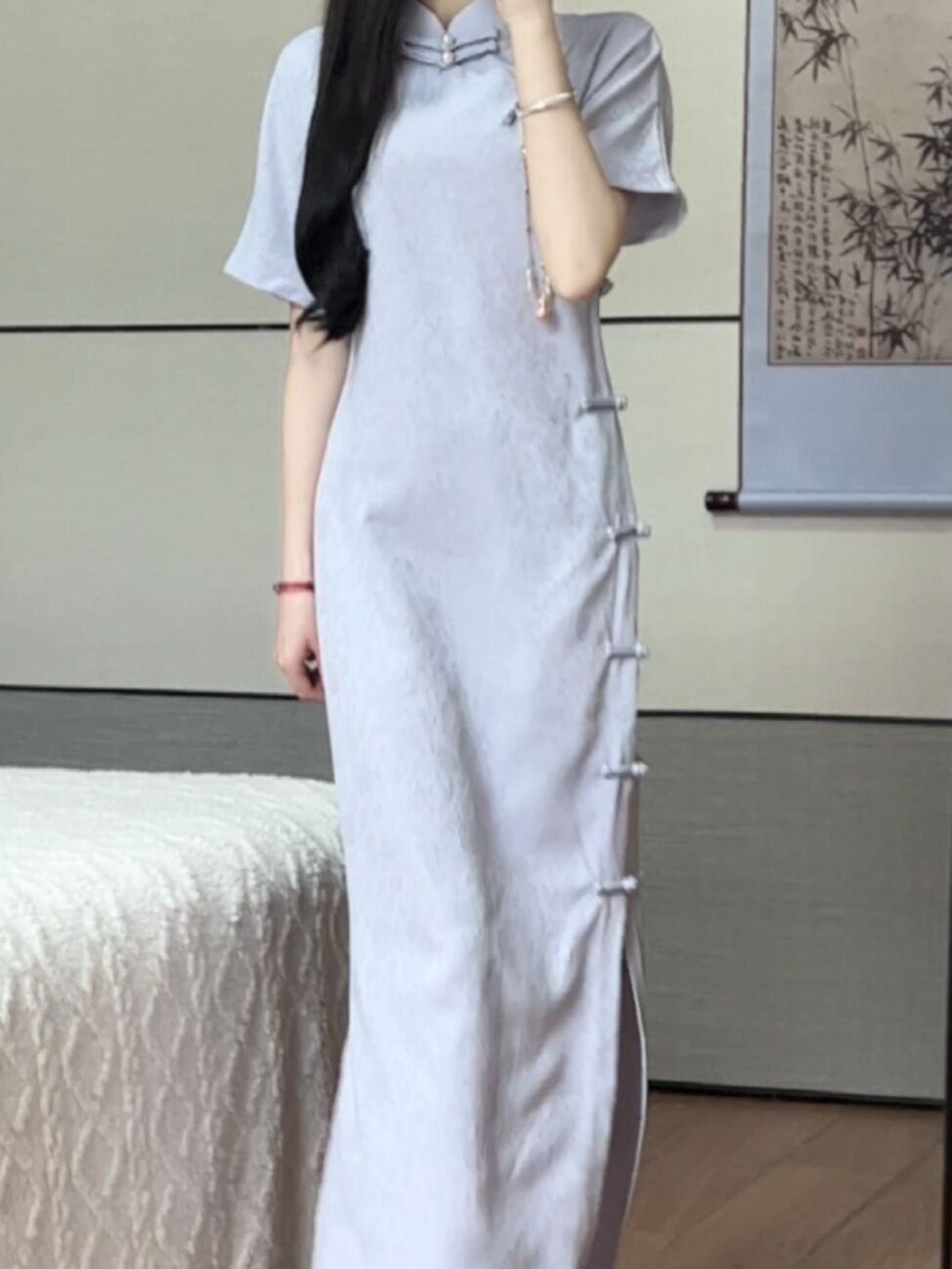 抹茶2023新款民國風一片式古法少女文藝復古長款短袖日常改良旗袍